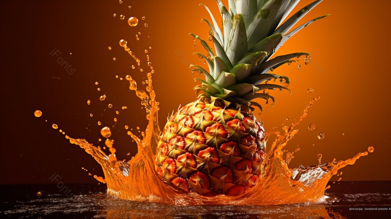 菠萝坠落液体飞溅数字艺术,高清,摄影图,摄影图片,图片大全,摄影图免费下载